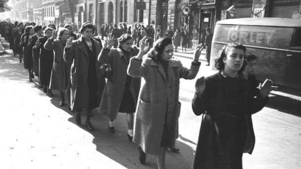 Jews in Budapest in 1944.Wikimedia Commons read more: http://www.haaretz.com/jewish/books/1.739133