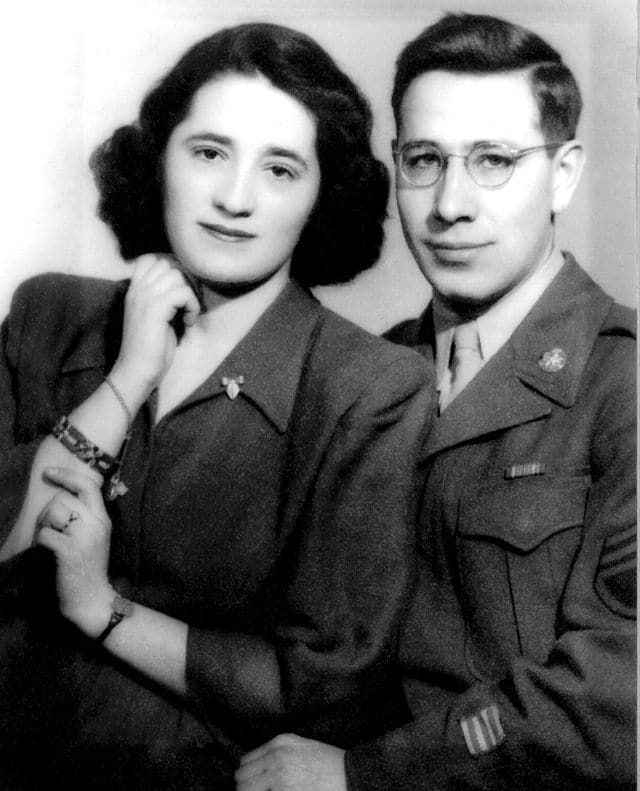 Judith Leiber pictured with her American soldier husband, Gerson Leiber, in 1946 Courtesy of Judith Leiber