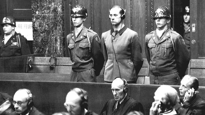 A sentence of death by hanging is pronounced by a U.S. War Crimes Tribunal upon Adolf Hitler's personal physician, Karl Brandt, 43. August 20, 1947. Credit: Wikimedia Commons