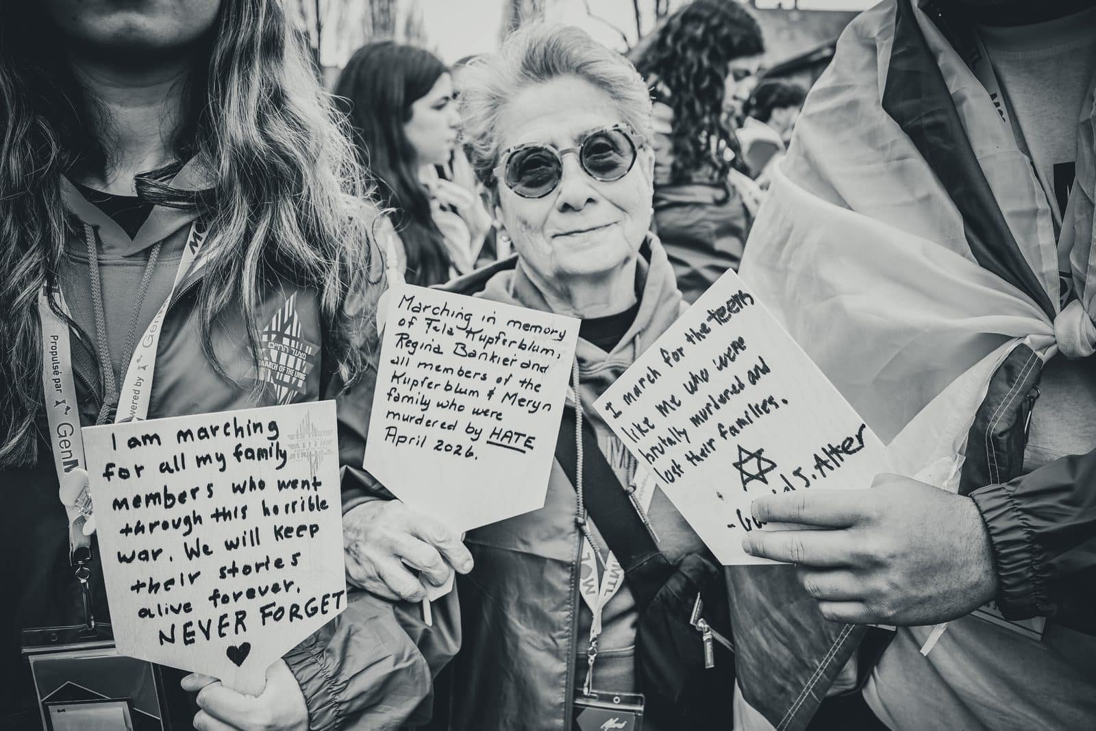 Eva Kuper marching with students on the March of the Living